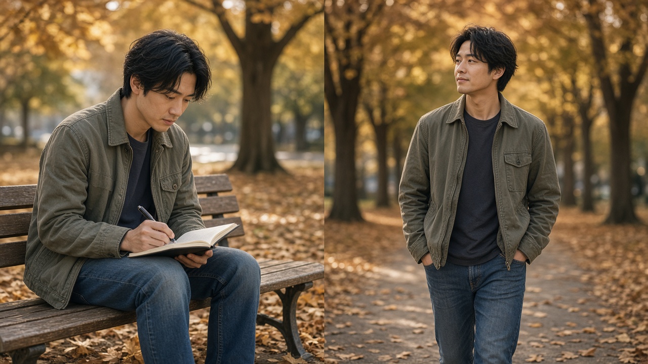 マッチングアプリで振られた後、ノートに短く書いてから外を歩く日本人男性