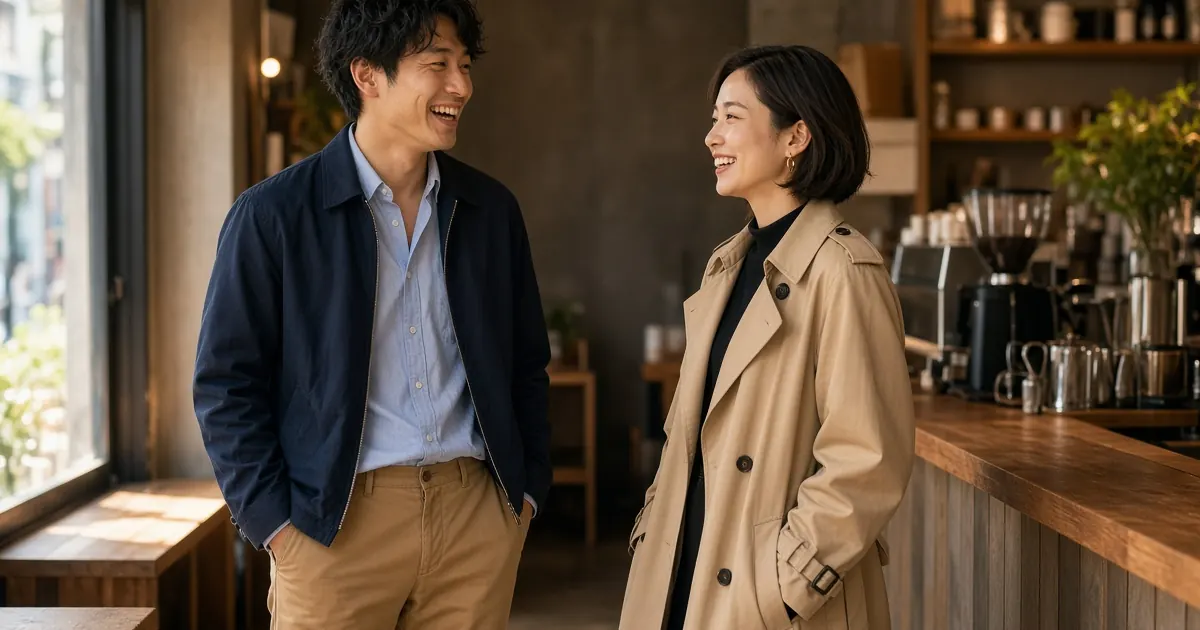 運を良くする方法を実践し、カフェで自然に会話を楽しむ30代男性
