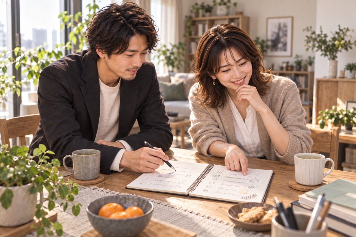 運を良くする習慣の週間チェックリストを見直す男女