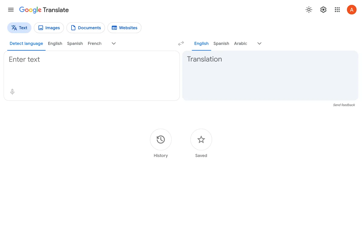 Google 翻訳公式サイトのトップページ
