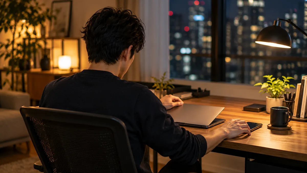 オフィスの廊下で上司に軽く会釈しながら、丁寧に話しかける若手社員