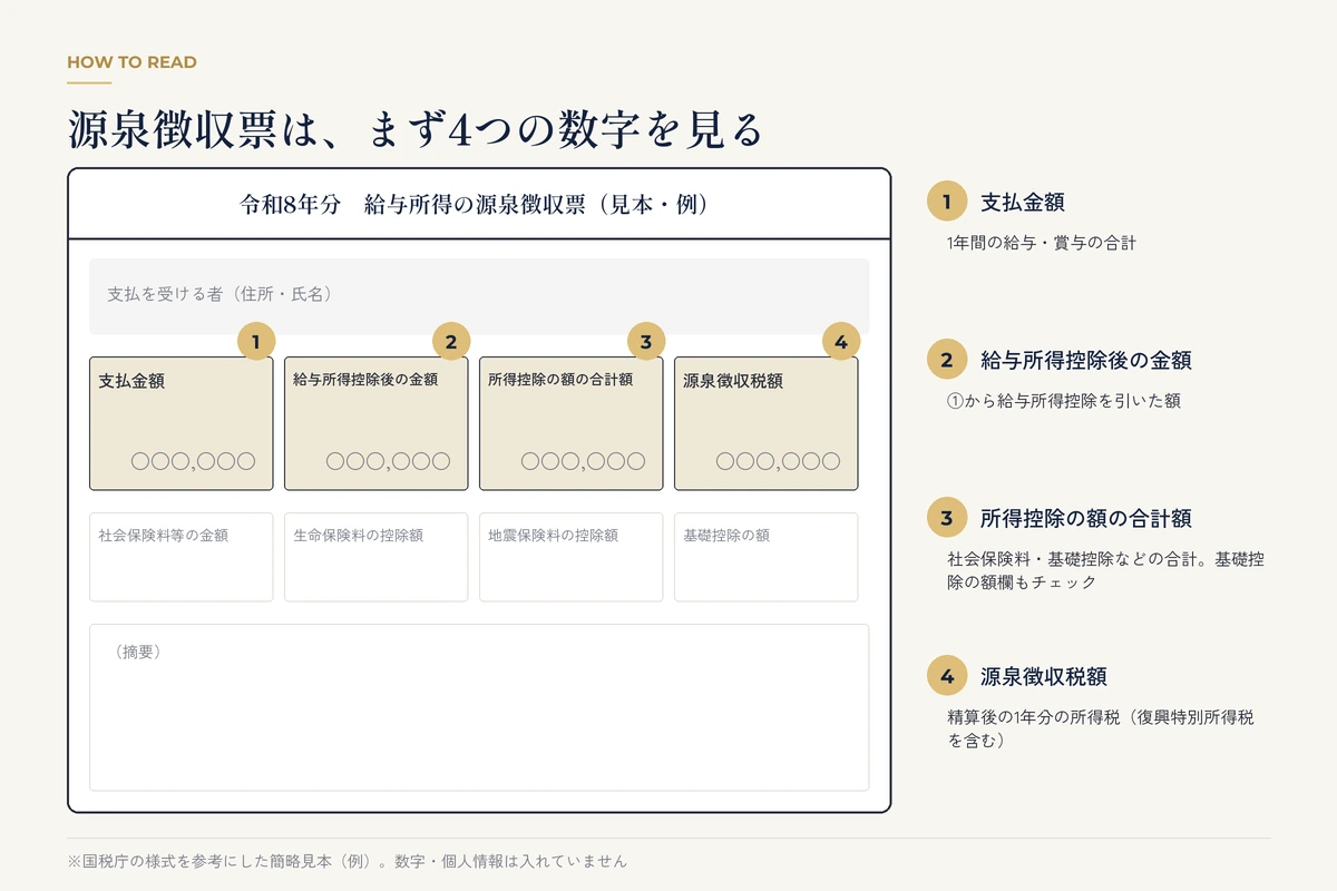 源泉徴収票の見本で確認する4つの数字