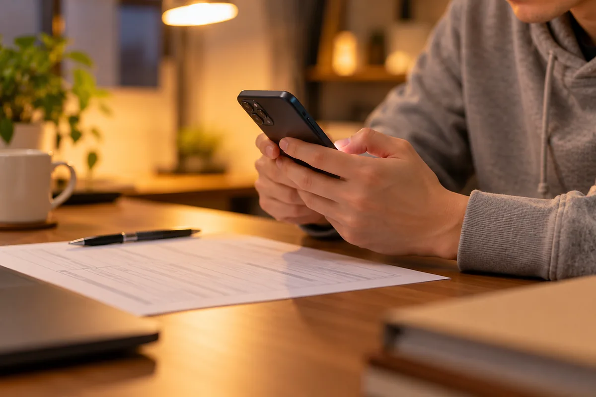 スマートフォンで年末調整の手続きをする手元