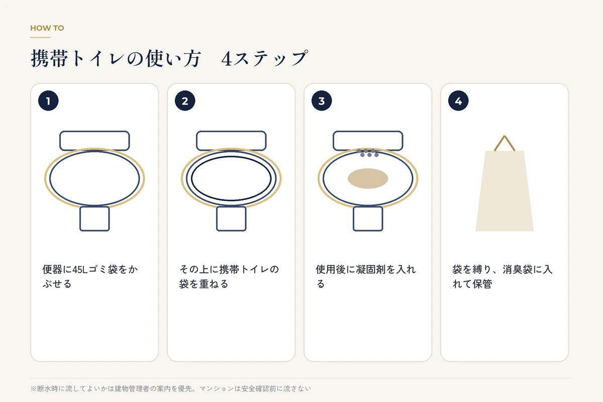 洋式便器に携帯トイレを取り付けて使う4ステップ