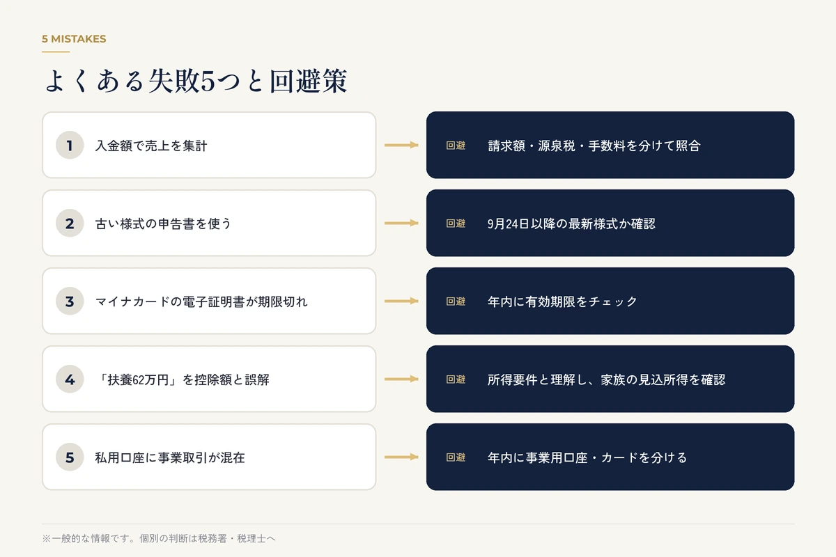 散らかった領収書の山を前に頭を抱える男性と、整理されたファイルの対比イメージ