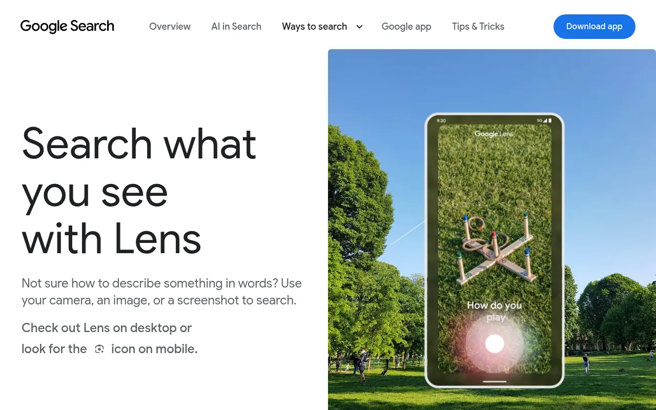 Googleレンズの公式サイト画面