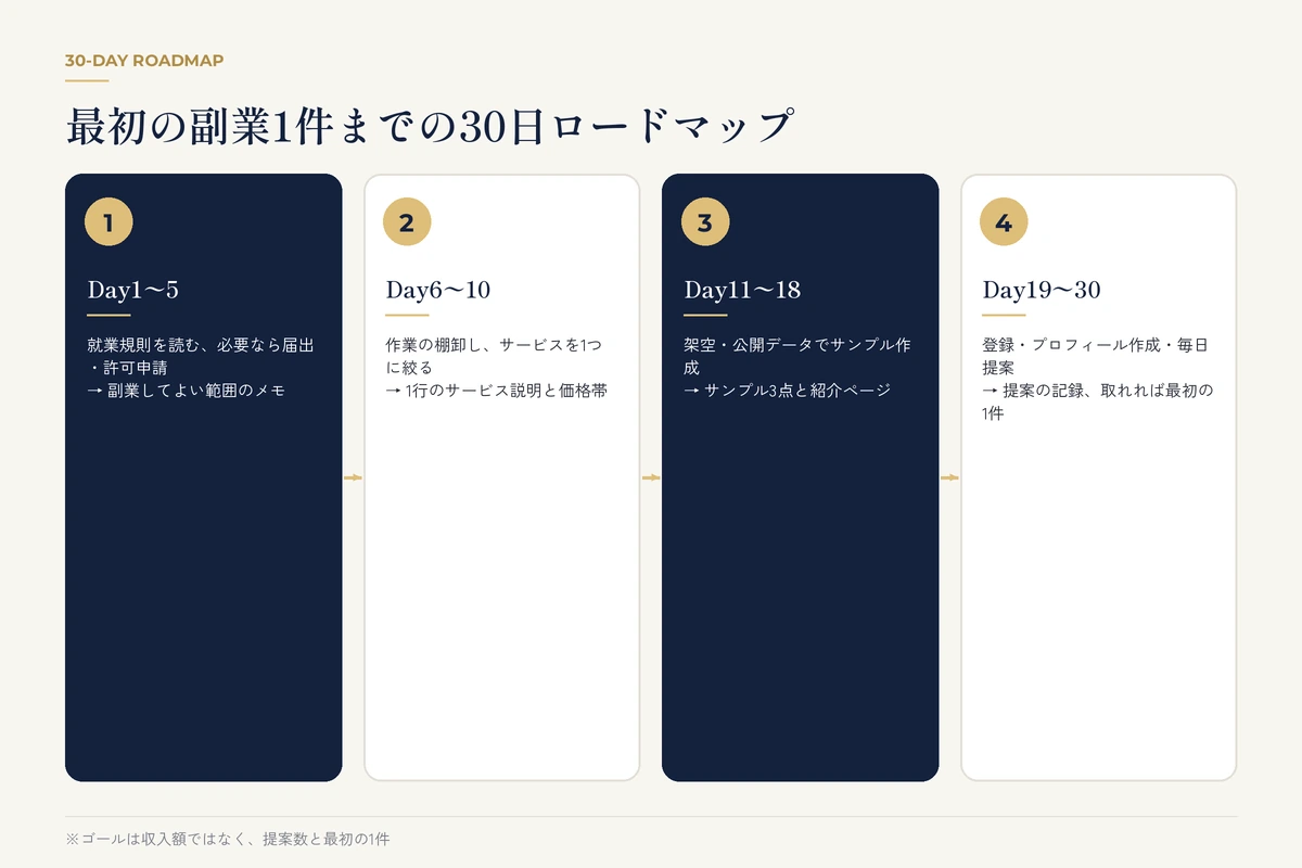 就業規則確認からサービス化、サンプル作成、最初の提案までの30日ロードマップ