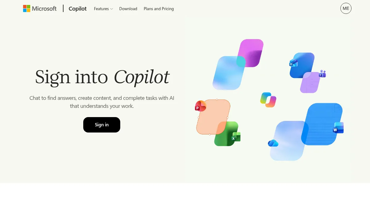 Microsoft Copilotの公式サイト画面